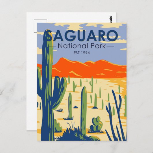 サグアーロ国立公園アリゾナジャイアントサボテンヴィンテージ ポストカード (正面/裏面)