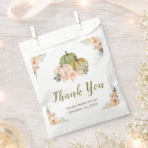 サググリーンとピーチの花模様のカボチャ ブライダルシャワー