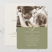 サググリーンの写真付きウェディング招待状（QRコード付き） 招待状 (正面/裏面)