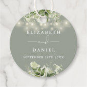 サググリーンの花のストリングライト 結婚式のお礼 フェイバータグ (正面)