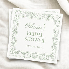 サググリーンフレンチヴィンテージフローラル ブライダルシャワープレート スタンダードカクテルナプキン