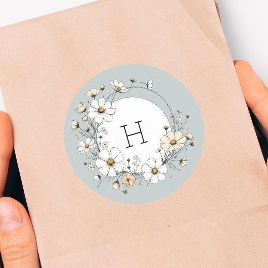サググリーンモノグラムボホーフラワーズパーソナライズド ラウンドシール
