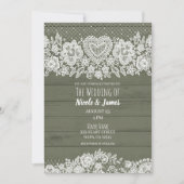 サググリーン素朴ウッドレースファームハウスバ結婚ンズ 招待状 (正面)