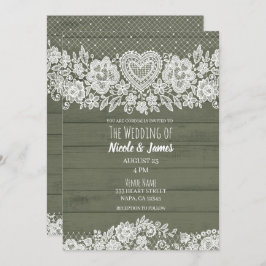 サググリーン素朴ウッドレースファームハウスバ結婚ンズ 招待状