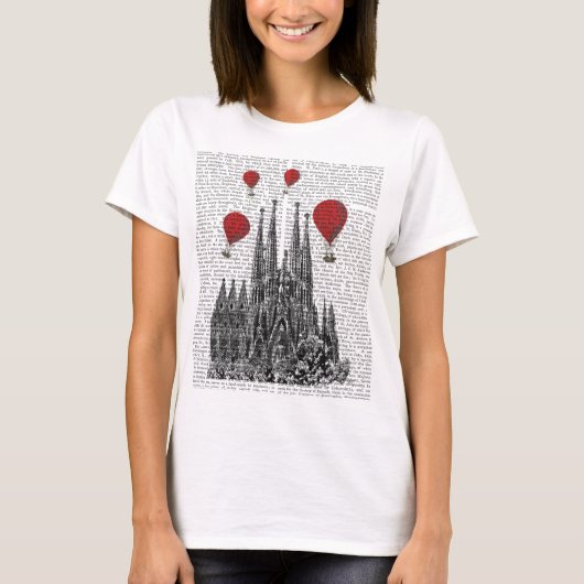 サグラダファミリアと赤い熱気球 Tシャツ (正面)