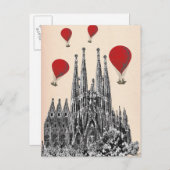 サグラダファミリアと赤ホットエアバルーン2 ポストカード (正面/裏面)
