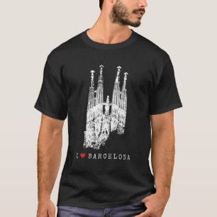 サグラダファミリアスカイラインスペインファンIラブバルセロナ Tシャツ
