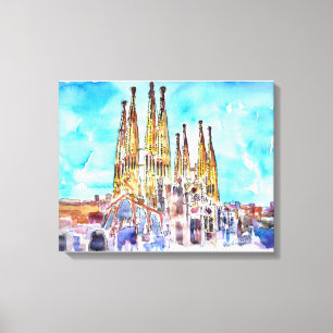サグラダファミリアバルセロナウォーター絵画カラーズ キャンバスプリント