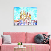 サグラダファミリアバルセロナウォーター絵画カラーズ キャンバスプリント (インサイチュ (リビング))