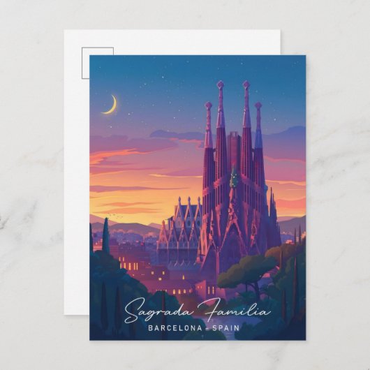サグラダファミリアバルセロナスペイン旅行で夜 ポストカード (正面/裏面)