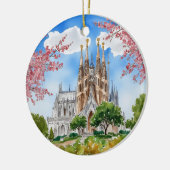 サグラダファミリアバルセロナスペイン水彩画 セラミックオーナメント (左)