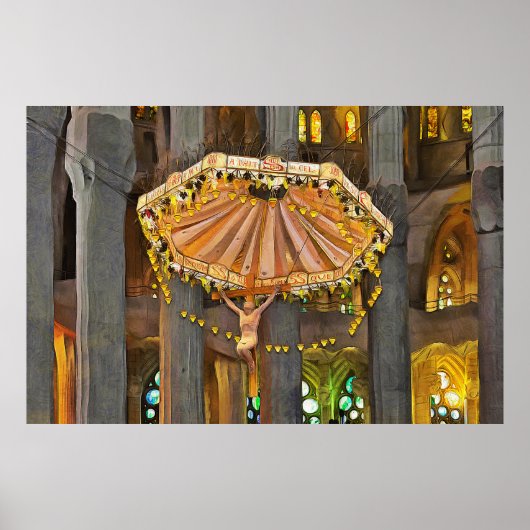 サグラダ・ファミリア。内部.ビュー4. ポスター (正面)