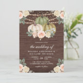 サグリーン パンプキン ダスティー ピーチ フラワーズ ウッド ウェディング 招待状 (スタンド正面)