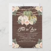 サグリーン パンプキン ピーチ フラワーフローラル ウッド ブライダルシャワー 招待状 (正面)