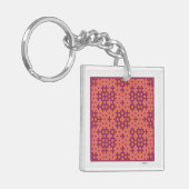 サケと明るい赤紫色の一目差幾何瓦 キーホルダー (正面左)