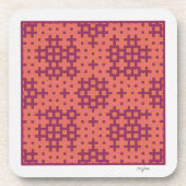 サケと明るい赤紫色の一目差幾何瓦 コースター (正面)
