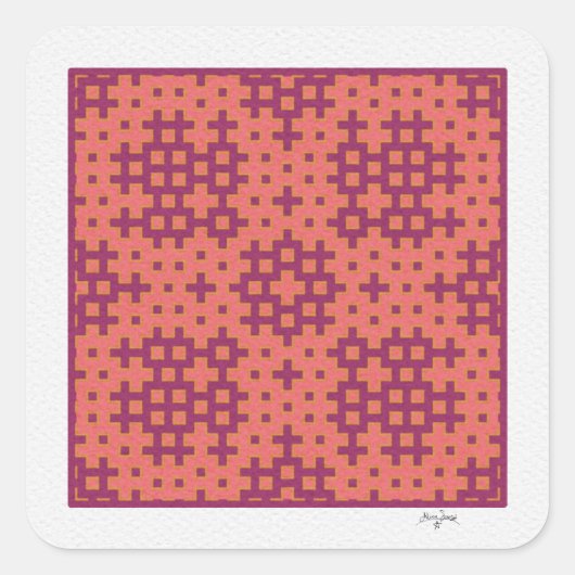 サケと明るい赤紫色の一目差幾何瓦 スクエアシール (正面)