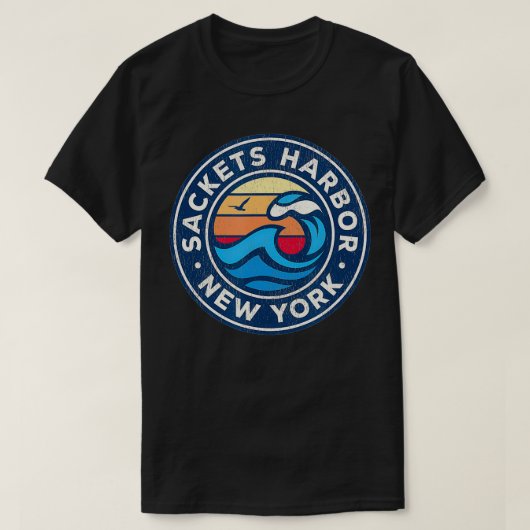 サケットズハーバーニューヨークNYヴィンテージ航海の波 Tシャツ (デザイン正面)