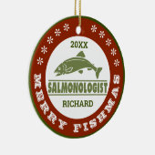 サケユーモアのあるの魚釣りのパーソナライズ セラミックオーナメント (右)