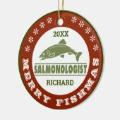 サケユーモアのあるの魚釣りのパーソナライズ セラミックオーナメント (左)