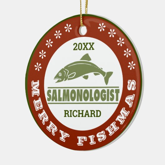 サケユーモアのあるの魚釣りのパーソナライズ セラミックオーナメント (左)