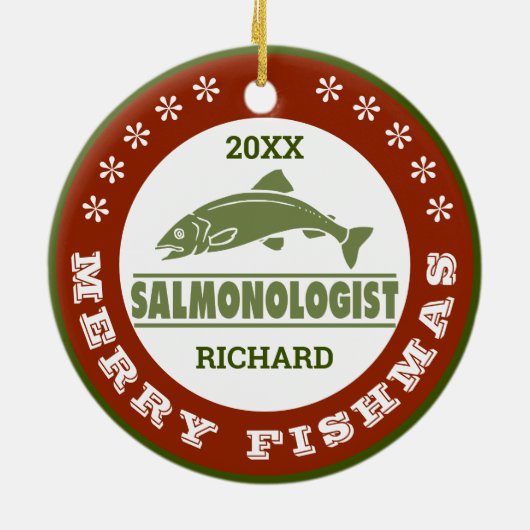 サケユーモアのあるの魚釣りのパーソナライズ セラミックオーナメント (裏面)