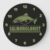 サケユーモアのある魚釣り ラージ壁時計 (正面)