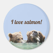 サケ付きグリズリーベア&カブ付きマグネット マグネット (正面)