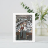 サケ缶詰工場労働者の内部風景 ポストカード (スタンド正面)