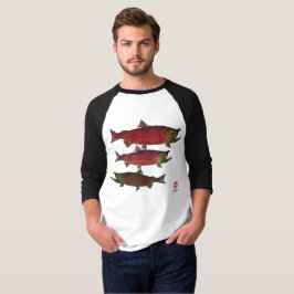 サケ- 3/4枚の袖のRaglanのTシャツ--を産みます Tシャツ