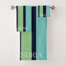 サゲストライプグリーン、海軍、ティール（緑がかった色）の垂直 バスタオルセット