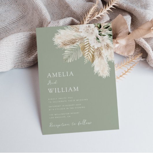 サゲモダングリーンパンパ結婚スグラス 招待状