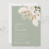 サゲモダングリーンパンパ結婚スグラス 招待状 (正面)