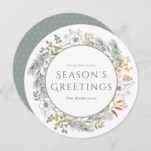 サゴールドの花輪　季節のご挨拶　ホリデーカード (正面/裏面)