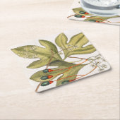 ササフラスツリー葉フラワーズベリーヴィンテージアート スクエアペーパーコースター (アングル)