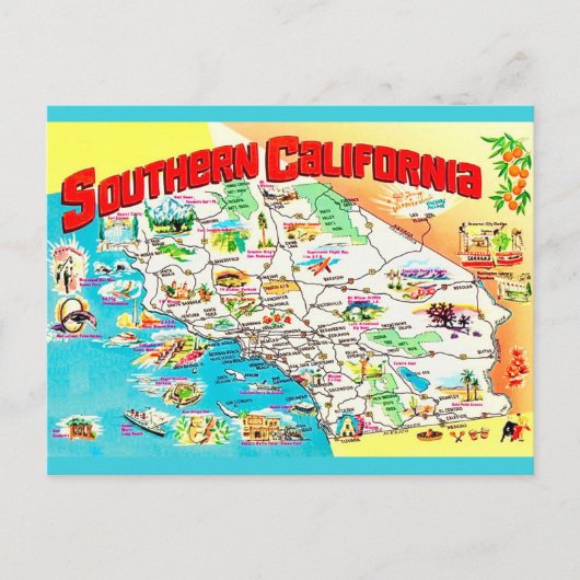 サザンカリフォルニア地図ポストカード ポストカード (正面)