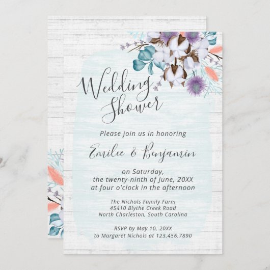 サザンカントリーコットンフローラウェディングシャワー 招待状 (正面/裏面)
