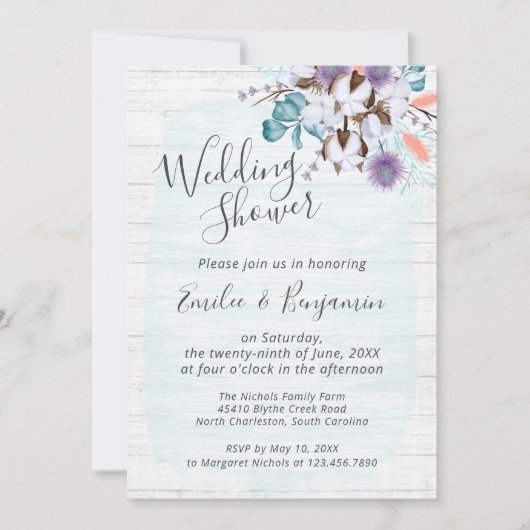 サザンカントリーコットンフローラルウェディングシャワー 招待状 (正面)