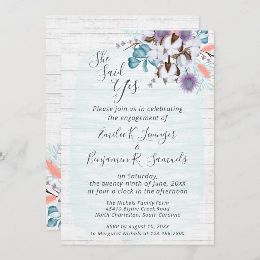 サザンカントリーコットンフローラ婚約パーティ 招待状 (正面/裏面)