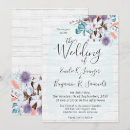 サザンカントリーコットンボールボタニカルラスティックウッド 招待状