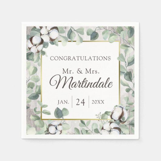 サザンカントリーコットンボール植物木素朴材 スタンダードカクテルナプキン (正面)