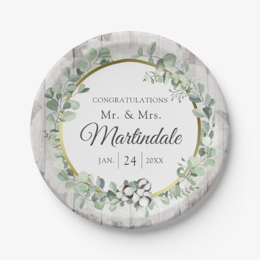 サザンカントリーコットンボール植物木素朴材 ペーパープレート (正面)