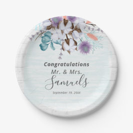 サザンカントリーコットンボール植物木素朴材 ペーパープレート