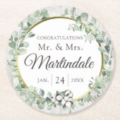 サザンカントリーコットンボール植物木素朴材 ラウンドペーパーコースター (正面)