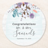 サザンカントリーコットンボール植物木素朴材 ラウンドペーパーコースター (正面)