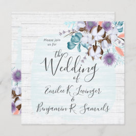 サザンカントリーコットンボール植物木素朴材 招待状