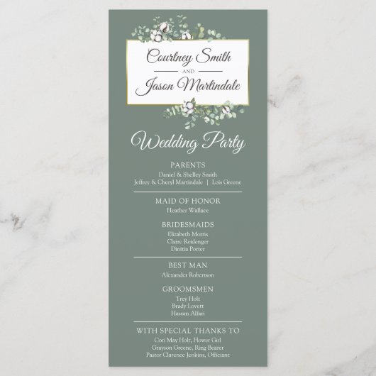 サザンカントリー素朴コットン結婚ズの式典 プログラム (裏面)