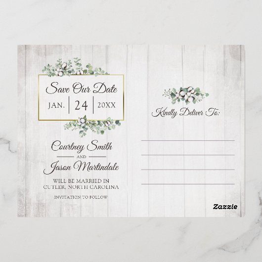 サザンコットン結婚の3枚の名刺を保存 箔シーズンポストカード (裏面)