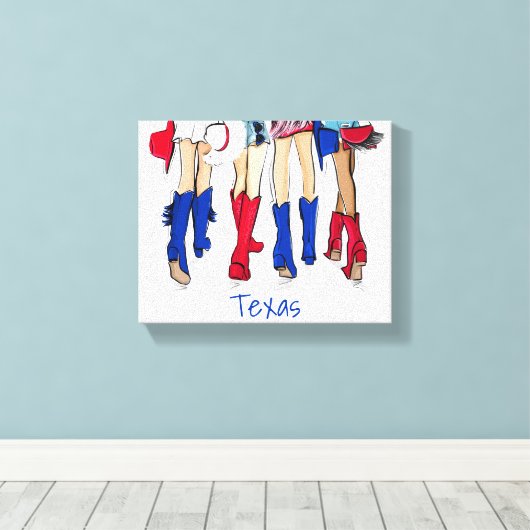 サザンテキサス州ファッションカウボーイブーツブルーカスタム キャンバスプリント (インサイチュ (ウッドフロア))
