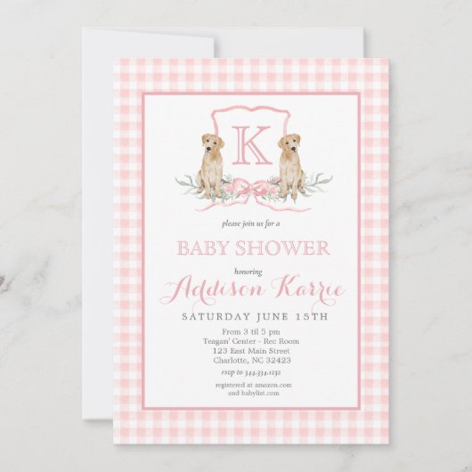 サザンドッグモノグラムクレストベビーシャワー招待状 招待状 (正面)
